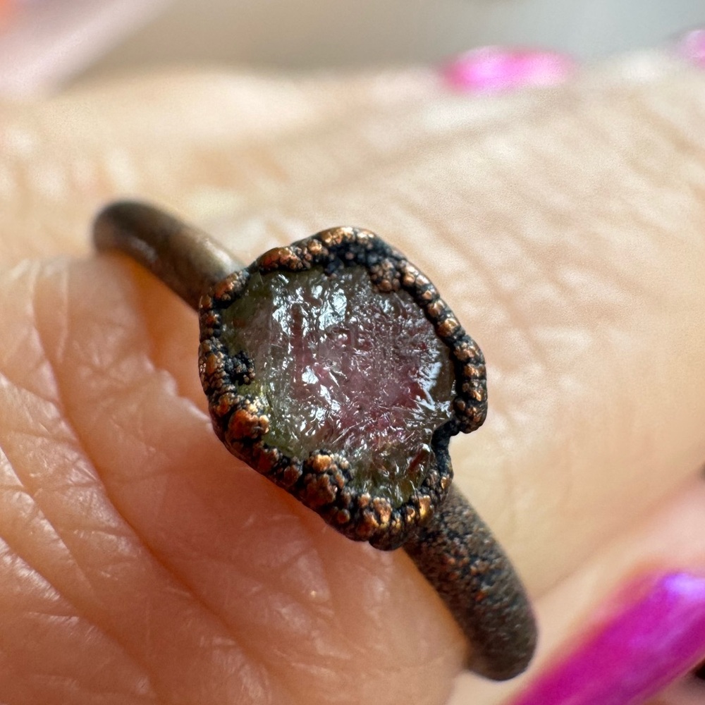 HAWKHOUSE raw watermelon tourmaline copper stacking ring